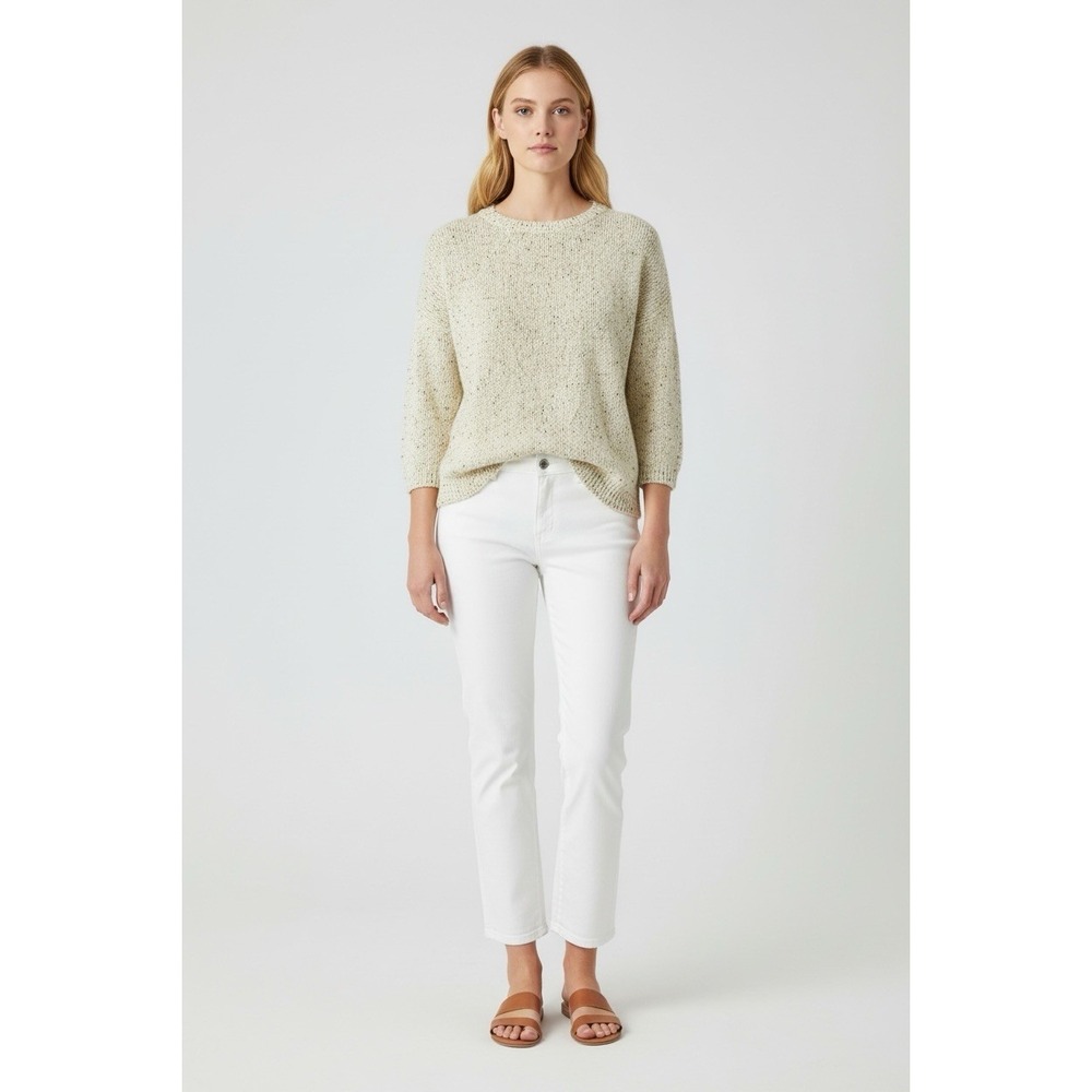J Jill Sweater Pea Green Yellow Heathered‎ Pullover Cotton Chunky Beach XS Small
